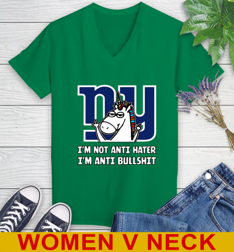 New York Giants NFL Football Unicorn I'm Not Anti Hater I'm Anti Bullshit Women's V-Neck T-Shirt 6