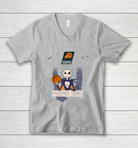 NBA Phoenix Suns Basketball Jack Skellington Halloween V-Neck T-Shirt 3