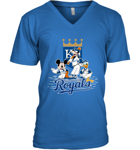 Kansas City Royals Mickey Donald And Goofy Baseball Women's V-Neck T-Shirt 