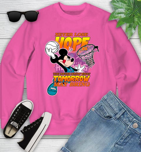Charlotte Hornets NBA Basketball Mickey Disney Never Lose Hope Youth Sweatshirt 6