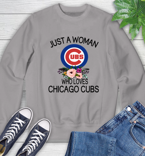 MLB Just A Woman Who Loves Chicago Cubs Baseball Sports Sweatshirt 3