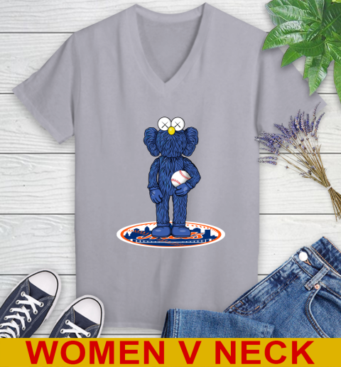 MLB Baseball New York Mets Kaws Bff Blue Figure Shirt Women's V-Neck T-Shirt 5