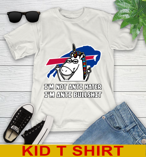 Buffalo Bills NFL Football Unicorn I'm Not Anti Hater I'm Anti Bullshit Youth T-Shirt