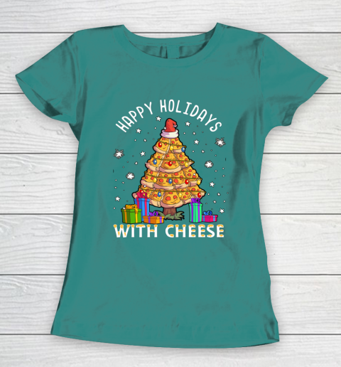 Happy Holidays With Cheese Shirt Pizza Christmas Tree Women's T-Shirt 20