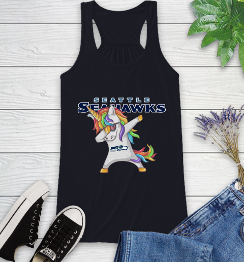 Seattle Seahawks NFL Football Funny Unicorn Dabbing Sports Racerback Tank 10