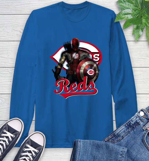MLB Captain America Thor Spider Man Hawkeye Avengers Endgame Baseball Cincinnati Reds Long Sleeve T-Shirt 9