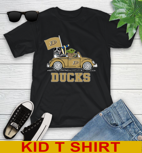 NHL Hockey Anaheim Ducks Darth Vader Baby Yoda Driving Star Wars Shirt Youth T-Shirt 2
