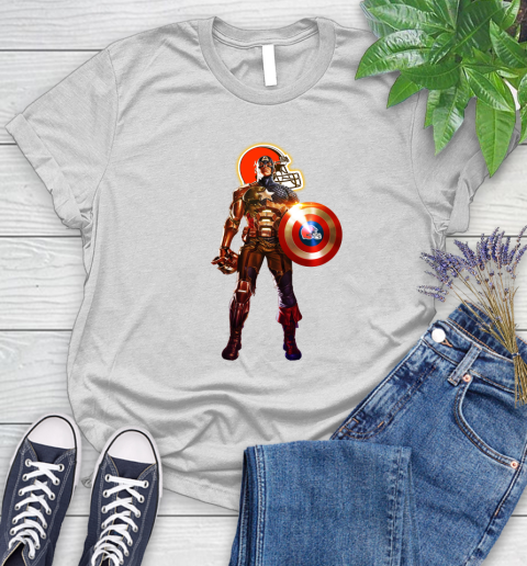 NFL Captain America Marvel Avengers Endgame Football Sports Cleveland Browns Women's T-Shirt