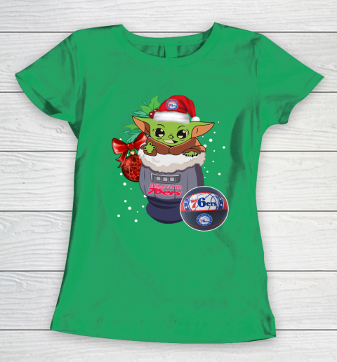 Philadelphia 76ers Christmas Baby Yoda Star Wars Funny Happy NBA Women's T-Shirt