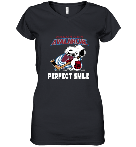 z8cg colorado avalanche snoopy perfect smile the peanuts women v neck t shirt 39 front black