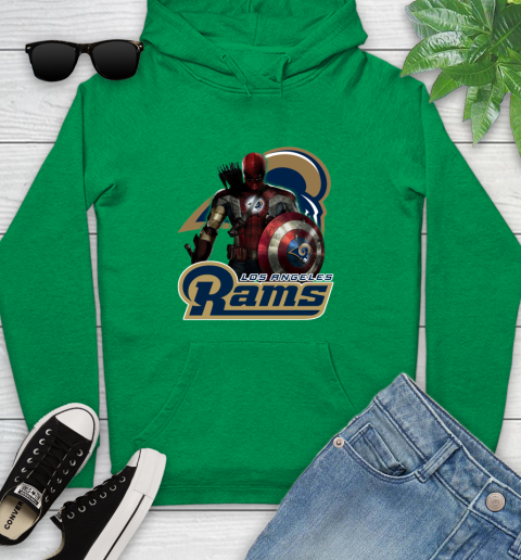 NFL Captain America Thor Spider Man Hawkeye Avengers Endgame Football Los Angeles Rams Youth Hoodie 7