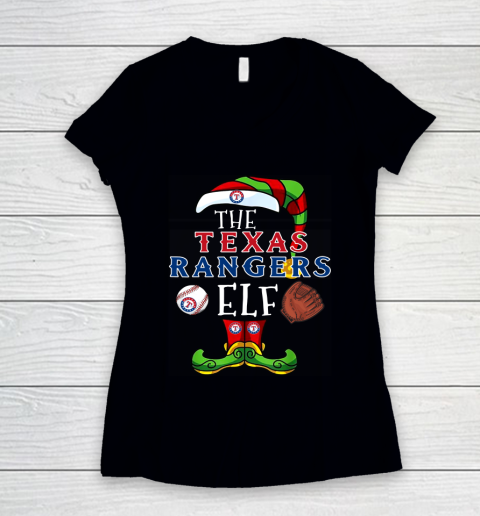 Texas Rangers Christmas ELF Funny MLB Women's V-Neck T-Shirt