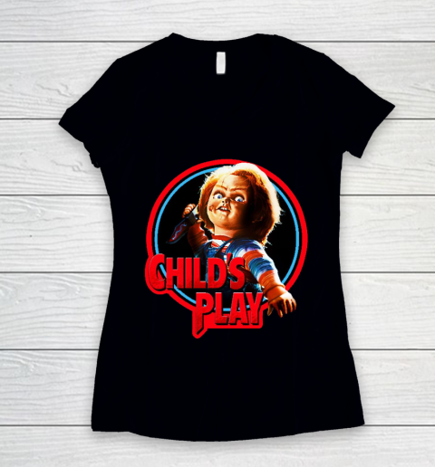 Chucky Tshirt Child s Play Horror Women s V Neck T Shirt Tee For Sports