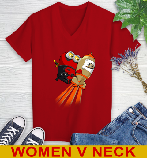 NHL Hockey Anaheim Ducks Deadpool Minion Marvel Shirt Women's V-Neck T-Shirt 10