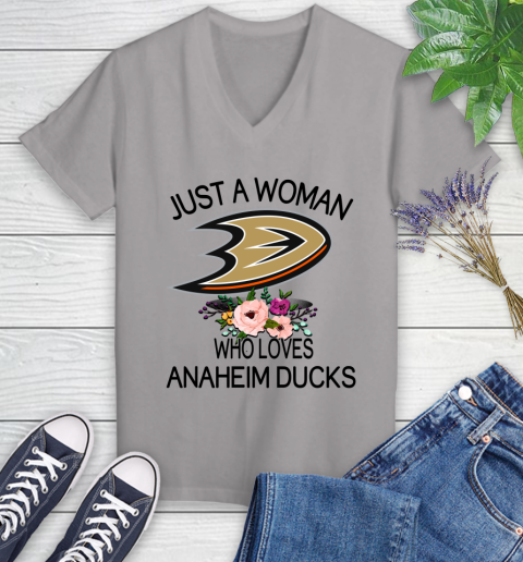 NHL Just A Woman Who Loves Anaheim Ducks Hockey Sports Women's V-Neck T-Shirt 2