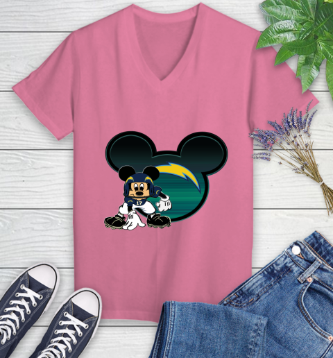 NFL Los Angeles Chargers Mickey Mouse Disney Football T Shirt Women's V-Neck T-Shirt 13