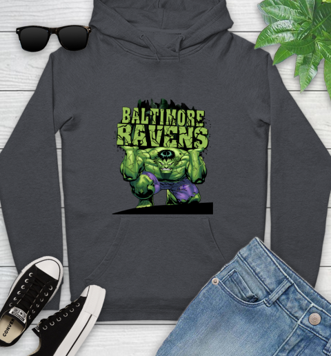 Baltimore Ravens NFL Football Incredible Hulk Marvel Avengers Sports Youth Hoodie 8