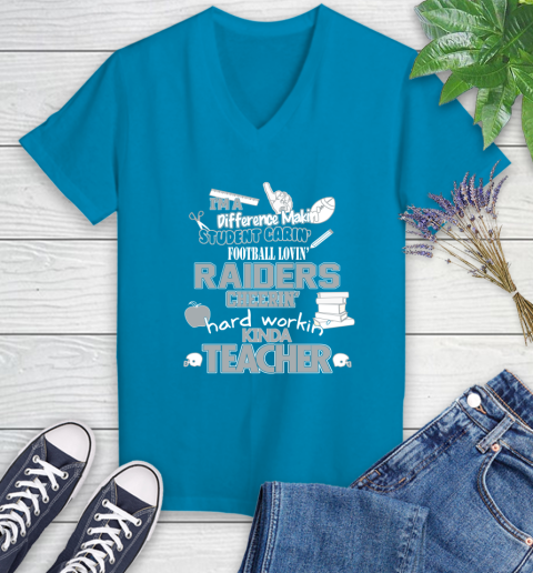 Oakland Raiders NFL I'm A Difference Making Student Caring Football Loving Kinda Teacher Women's V-Neck T-Shirt - Image 8