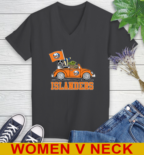 NHL Hockey New York Islanders Darth Vader Baby Yoda Driving Star Wars Shirt Women's V-Neck T-Shirt 9