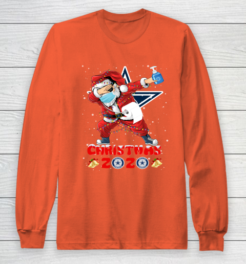 Dallas Cowboys Funny Santa Claus Dabbing Christmas 2020 NFL Long Sleeve T-Shirt 3