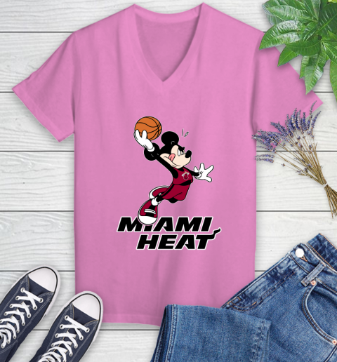 NBA Basketball Miami Heat Cheerful Mickey Mouse Shirt Women's V-Neck T-Shirt 12
