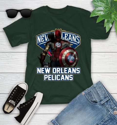 New Orleans Pelicans NBA Basketball Captain America Thor Spider Man Hawkeye Avengers Youth T-Shirt 5