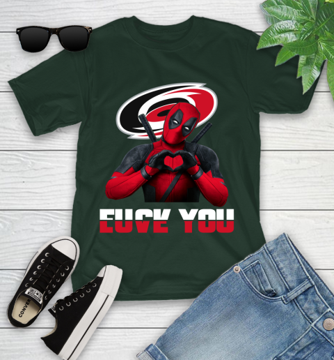 NHL Carolina Hurricanes Deadpool Love You Fuck You Hockey Sports Youth T-Shirt 5