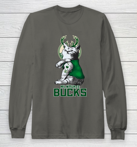 NBA Basketball My Cat Loves Milwaukee Bucks Long Sleeve T-Shirt 5