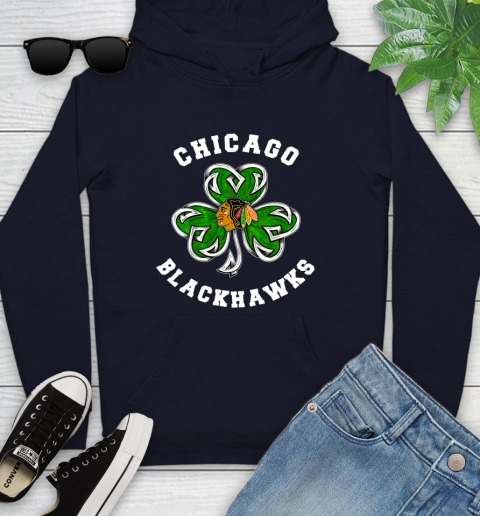 NHL Chicago Blackhawks Three Leaf Clover St Patrick's Day Hockey Sports Youth Hoodie 3