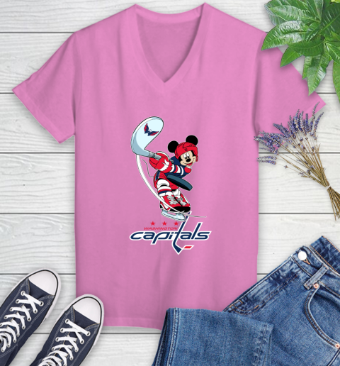 NHL Hockey Washington Capitals Cheerful Mickey Mouse Shirt Women's V-Neck T-Shirt 12
