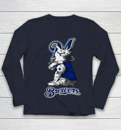 MLB Baseball My Cat Loves Milwaukee Brewers Youth Long Sleeve 2