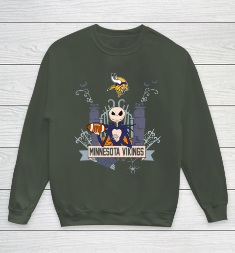 NFL Minnesota Vikings Football Jack Skellington Halloween Youth Sweatshirt 8