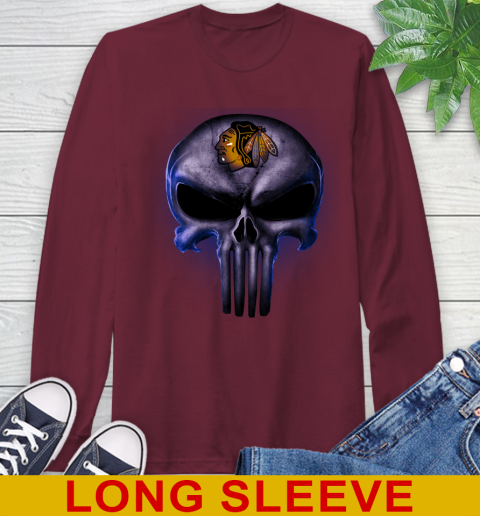 Chicago Blackhawks NHL Hockey Punisher Skull Sports Long Sleeve T-Shirt 7