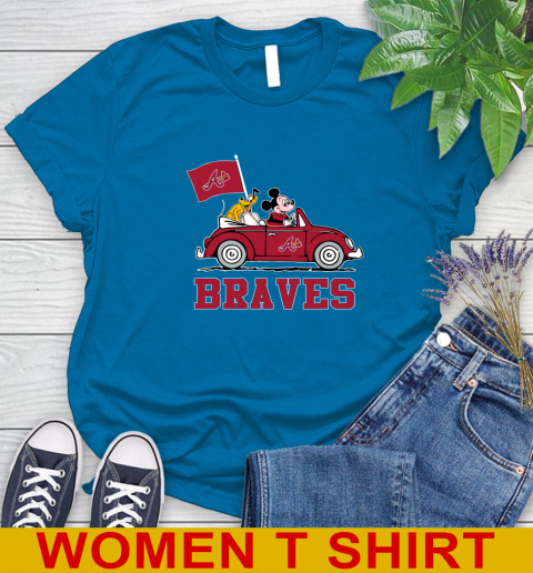 MLB Baseball Atlanta Braves Pluto Mickey Driving Disney Shirt Women's T-Shirt - Image 8