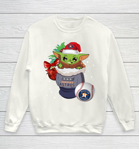Houston Astros Christmas Baby Yoda Star Wars Funny Happy MLB Youth Sweatshirt 2