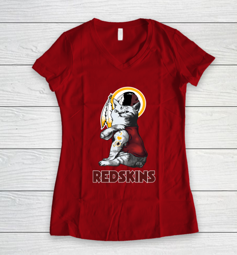 NFL Football My Cat Loves Washington Redskins Women's V-Neck T-Shirt 8