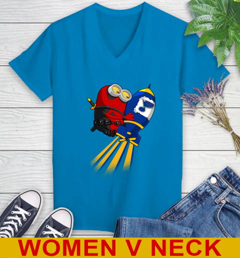 NHL Hockey St.Louis Blues Deadpool Minion Marvel Shirt Women's V-Neck T-Shirt 7
