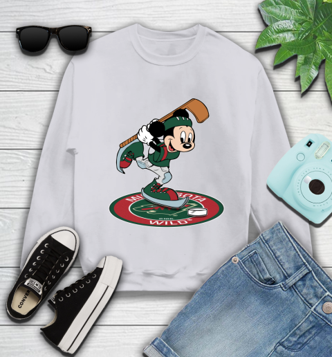 NHL Hockey Minnesota Wild Cheerful Mickey Disney Shirt Youth Sweatshirt 4