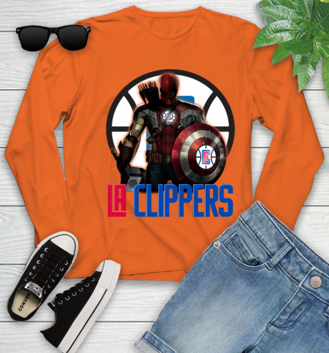 LA Clippers NBA Basketball Captain America Thor Spider Man Hawkeye Avengers Youth Long Sleeve 4