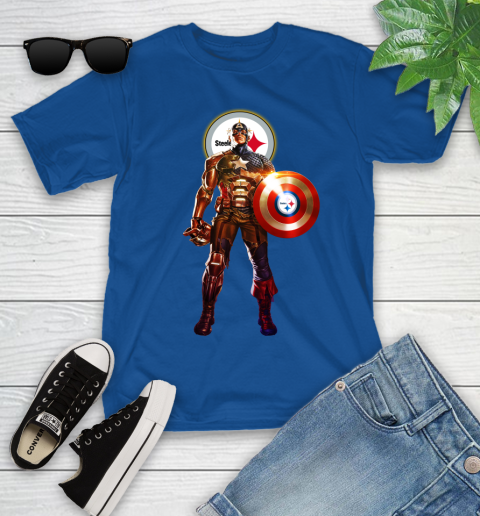 NFL Captain America Marvel Avengers Endgame Football Sports Pittsburgh Steelers Youth T-Shirt 9