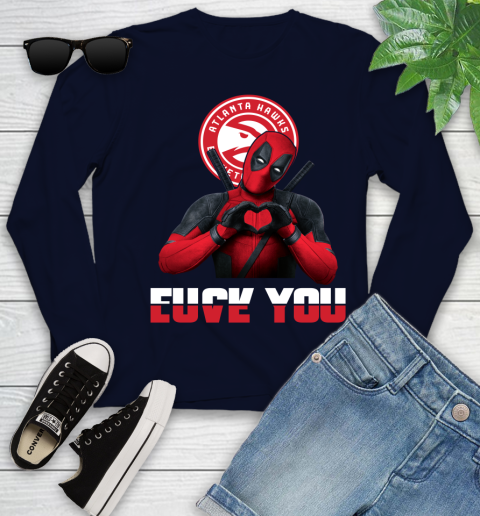 NBA Atlanta Hawks Deadpool Love You Fuck You Basketball Sports Youth Long Sleeve 2