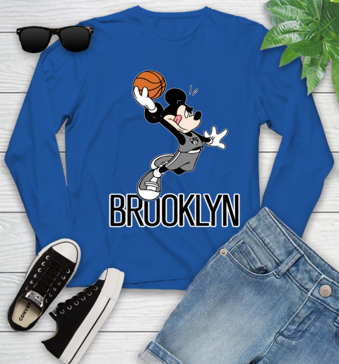 NBA Basketball Brooklyn Nets Cheerful Mickey Mouse Shirt Youth Long Sleeve 10