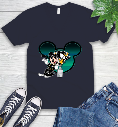 NHL Pittsburgh Penguins Stanley Cup Mickey Mouse Disney Hockey T Shirt V-Neck T-Shirt 3