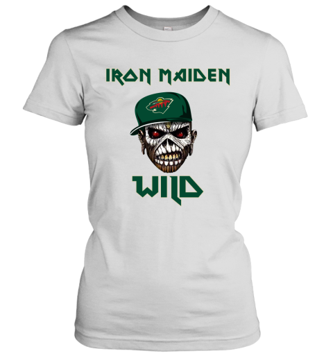 NHL Minnesota Wild Iron Maiden Rock Band Music Hockey Sports S4SHvtZCHrR ladies t shirt 20 95 151514 front white