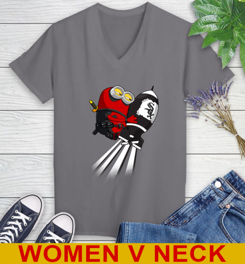 MLB Baseball Chicago White Sox Deadpool Minion Marvel Shirt Women's V-Neck T-Shirt 11