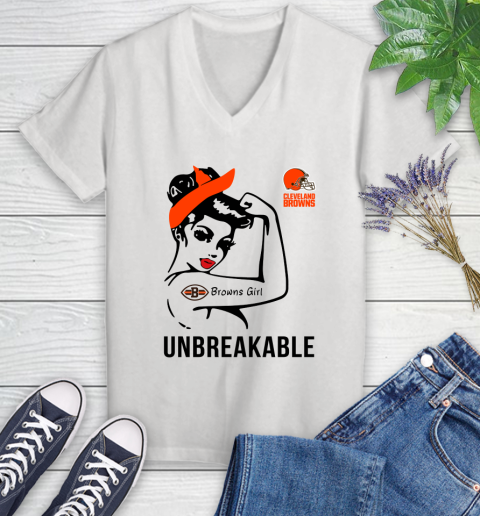 NFL Cleveland Browns Girl Unbreakable Football Sports Women's V-Neck T-Shirt