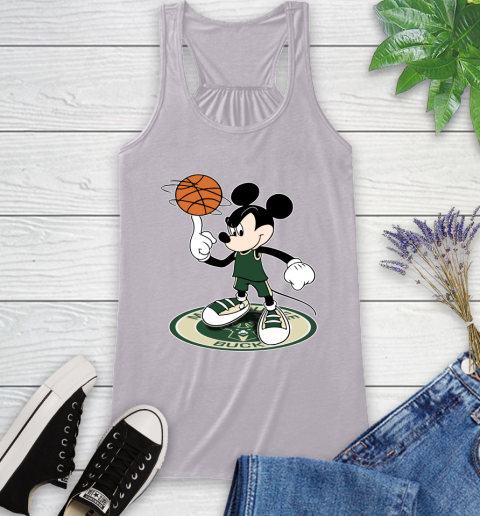 NBA Basketball Milwaukee Bucks Cheerful Mickey Disney Shirt Racerback Tank 5