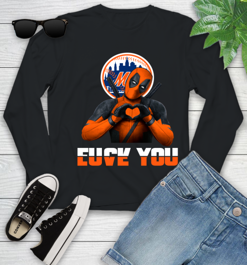 MLB New York Mets Deadpool Love You Fuck You Baseball Sports Youth Long Sleeve