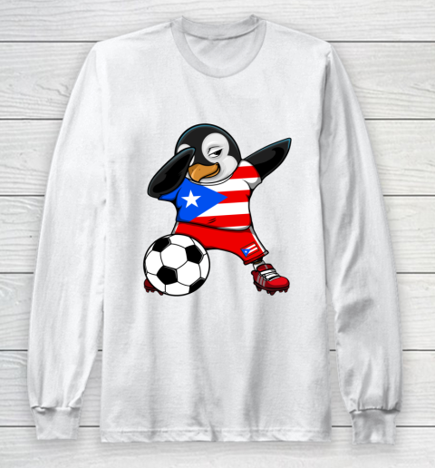 Dabbing Penguin Puerto Rico Soccer Fan Jersey Football Lover Long Sleeve T-Shirt