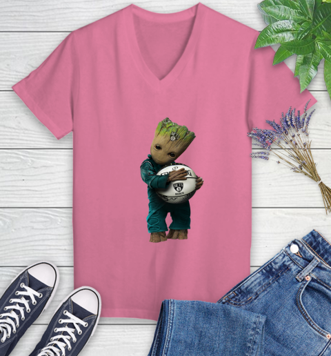 NBA Groot Guardians Of The Galaxy Basketball Sports Brooklyn Nets Women's V-Neck T-Shirt 13